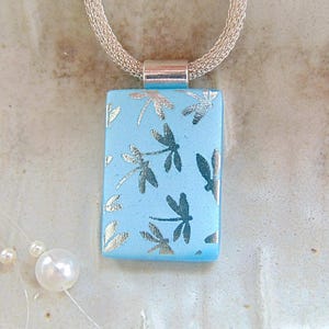 Blue Necklace, Dichroic Pendant, Glass Jewelry, Fused Glass Jewelry, Dragonfly, Silver, Necklace Included, A18