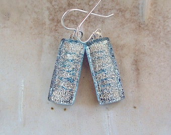 Silver Earrings, Dichroic Glass Earrings, Fused Glass Jewelry, Dangle, Sterling Silver, A11b