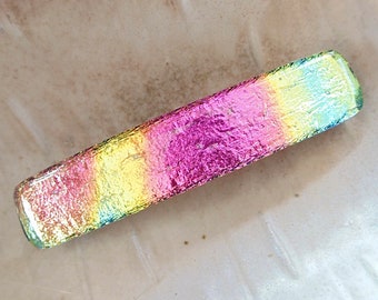 Medium Dichroic Glass Barrette, Pink, Gold, Aqua, French Made Barrette Clip