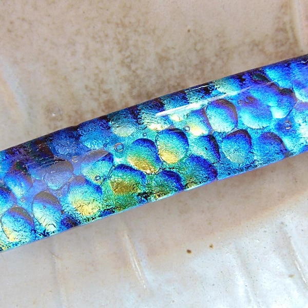 Medium Fused Dichroic Glass Barrette, Blue, Green, Gold, French Made Barrette Clip, B3