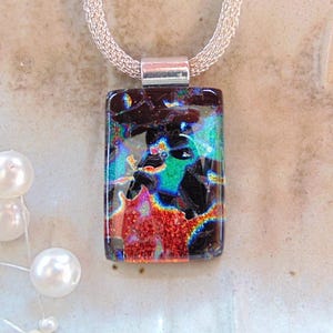 Green Necklace, Red, Dichroic Pendant, Homemade Glass Pendant, Fused Glass Jewelry, One of a Kind, Necklace Included, A11