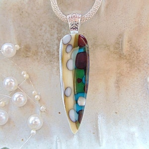 Fused Glass Pendant, Organic, Fused Glass Jewelry, Reactive Glass, Pebble Effect, Stone Like Look, Includes Necklace, A3 image 6