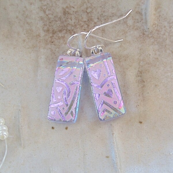 Pink Earrings, Fused Glass Earrings, Dichroic Earrings, Glass Earrings, Dangle, Sterling Silver, A5