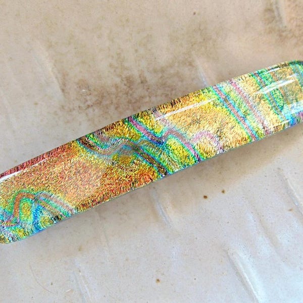 Medium Barrette, Orange, Gold, Green, Fused Glass Barrette, Dichroic Glass Barrette, B5