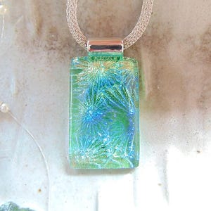 Dichroic Necklace, Green, Gold, Blue, Dichroic Glass Pendant, Fused Glass Jewelry, Necklace Included, A16