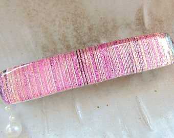 Medium Pink Dichroic Glass Barrette, Fused Glass, French Made Barrette Clip