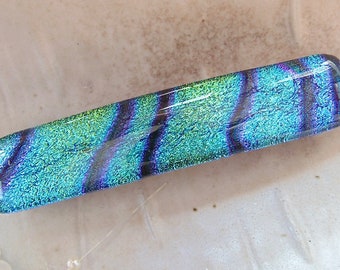 Medium Dichroic Glass Barrette, Blue, Green, Purple, French Made Barrette Clip