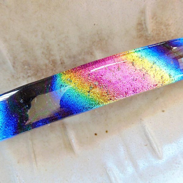 Large Dichroic Glass Barrette, Blue, Green, Pink, Gold, Black, Rainbow, French Style Barrette Clip, B4