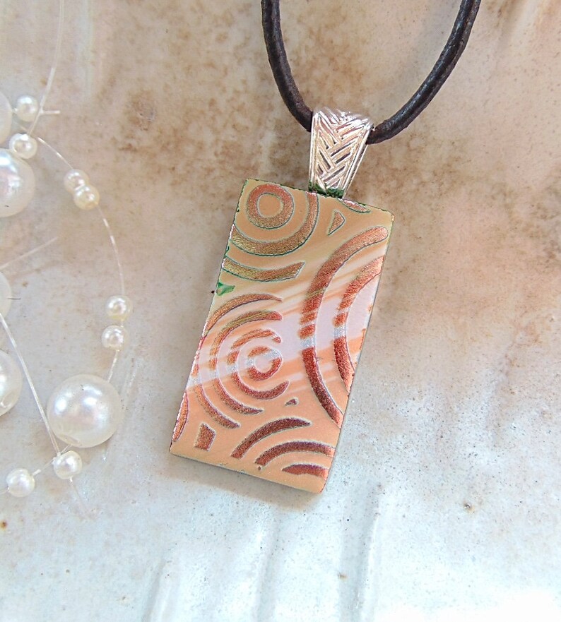 Copper Necklace, Green, Dichroic Pendant, Glass Jewelry, Necklace Included, A7 image 2