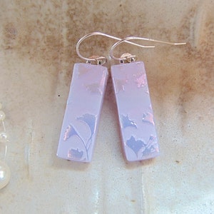 Lavender Earrings, Pink, Pastel, Dichroic Earrings, Fused Glass Earrings, Dangle, Sterling Silver, A12 image 1