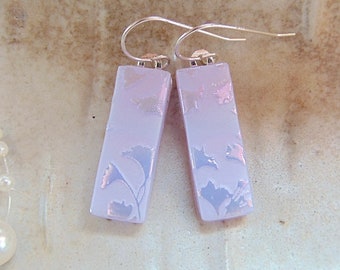 Lavender Earrings, Pink, Pastel, Dichroic Earrings, Fused Glass Earrings, Dangle, Sterling Silver, A12