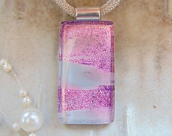 Pink Necklace, White, Dichroic Pendant, Glass Jewelry, Fused Glass Jewelry, Necklace Included, A9