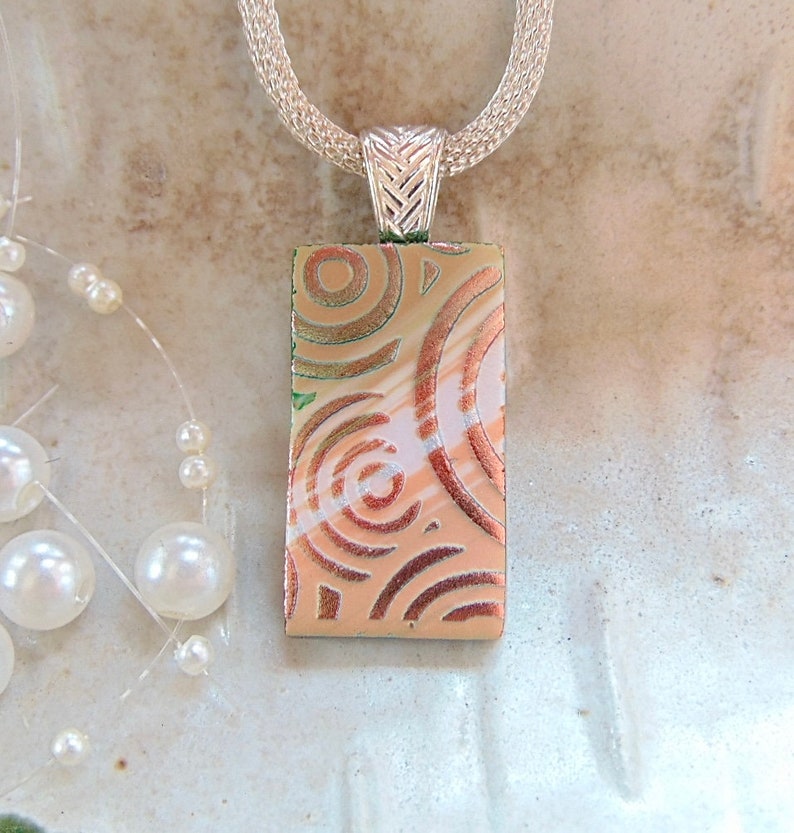 Copper Necklace, Green, Dichroic Pendant, Glass Jewelry, Necklace Included, A7 image 1