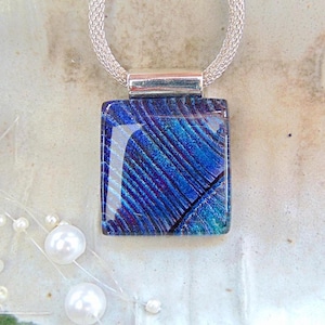 Blue Necklace, Green, Purple, Teal, Dichroic Pendant, Glass Pendant, Fused Glass Jewelry, Necklace Included, A10