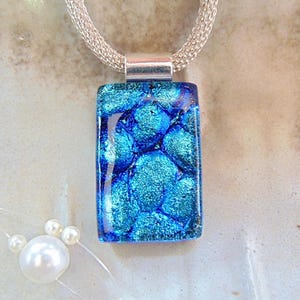 Blue Necklace, Light Blue, Petite, Dichroic Glass Pendant, Fused Glass Jewelry, Necklace Included, A12