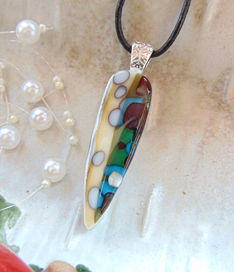 Fused Glass Pendant, Organic, Fused Glass Jewelry, Reactive Glass, Pebble Effect, Stone Like Look, Includes Necklace, A3 image 2