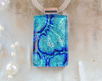 Green Necklace, Blue, Dichroic Pendant, Fused Glass Necklace, Glass Jewelry, Necklace Included, A1