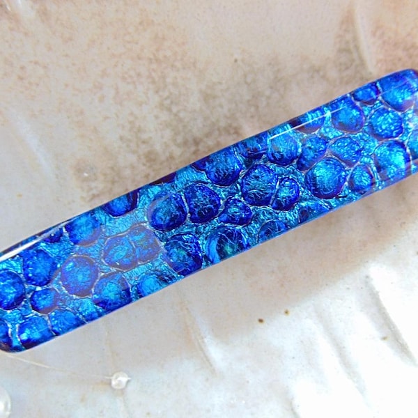 Medium Dichroic Glass Barrette, Blue, French Made Barrette Clip, B3