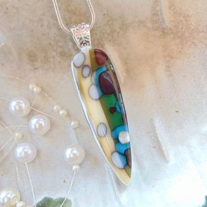 Fused Glass Pendant, Organic, Fused Glass Jewelry, Reactive Glass, Pebble Effect, Stone Like Look, Includes Necklace, A3 image 3