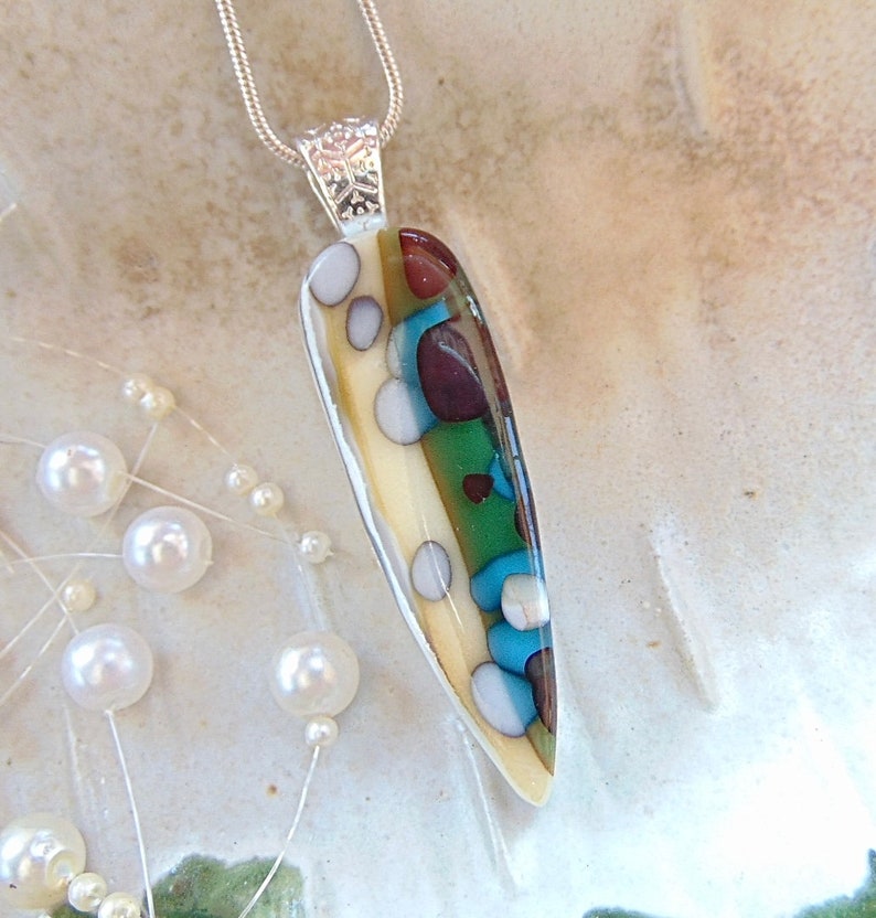 Fused Glass Pendant, Organic, Fused Glass Jewelry, Reactive Glass, Pebble Effect, Stone Like Look, Includes Necklace, A3 image 3