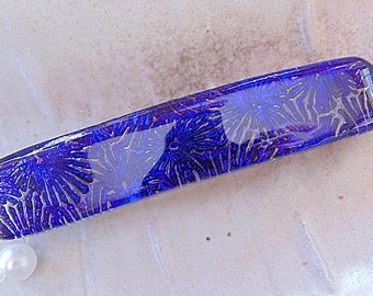 Medium Dichroic Glass Barrette, Blue, Purple, French Made Barrette Clip