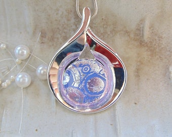 One of a Kind Necklace, Lavender, Silver, Dichroic Pendant, Sterling Silver Plated Setting, Fused Glass Jewelry, Necklace Included, A16
