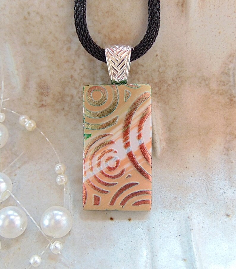 Copper Necklace, Green, Dichroic Pendant, Glass Jewelry, Necklace Included, A7 image 4