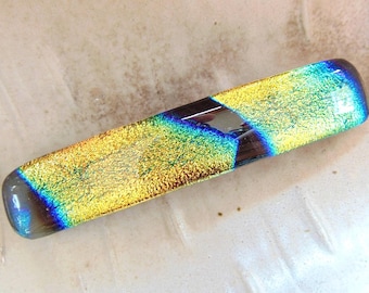 Medium Barrette, Gold, Blue, Green, Dichroic Glass Barrette  display picture 2