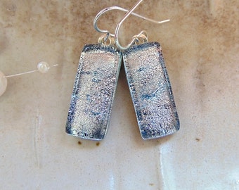 Silver Earrings, Dichroic Earrings, Glass Earrings, Dangle, Sterling Silver, A4, NEW