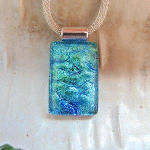 Green Necklace, Blue, Dichroic Glass Pendant, Fused Glass Jewelry, Necklace Included, A1