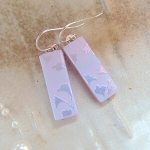 Lavender Earrings, Pink, Pastel, Dichroic Earrings, Fused Glass Earrings, Dangle, Sterling Silver, A12 image 3