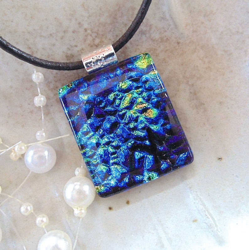 Gold Fused Glass Jewelry A2 Dichroic Glass Pendant Green Blue Necklace Necklace Included