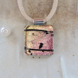 Pink, Black, Petite, Necklace, Dichroic Glass Pendant, Fused Jewelry, Necklace, One of a Kind, A1