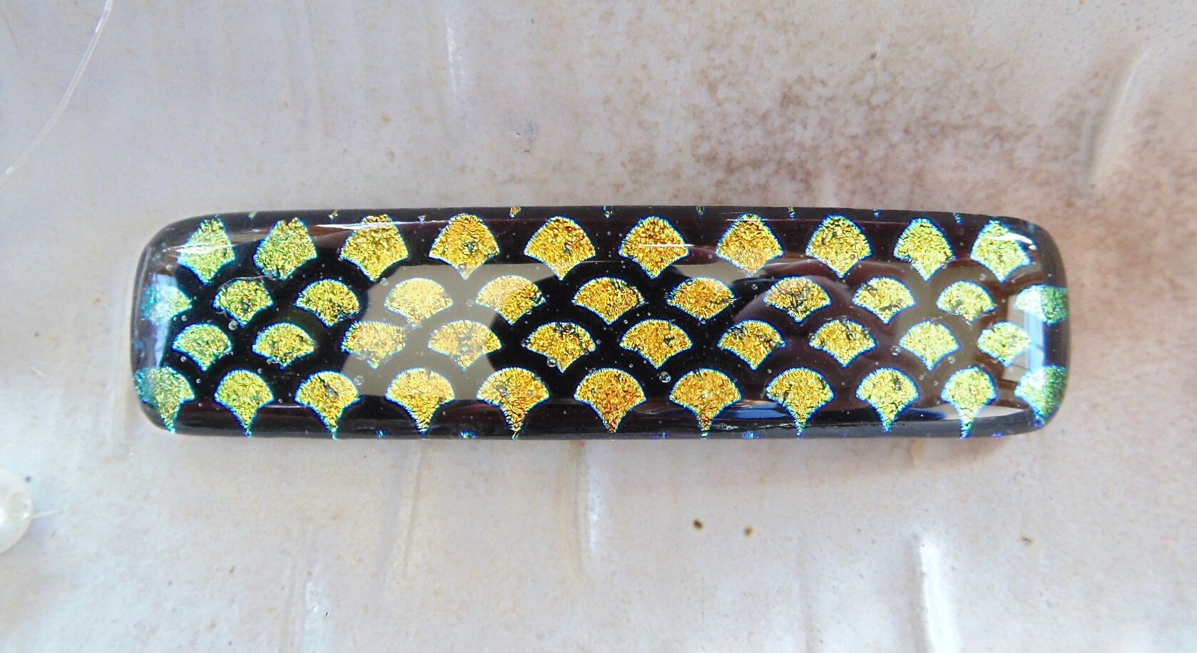 Fused glass black and gold barrettes with dicrotic glass sparkle! Happy 453rd of January! ???‍♀️ If the month of grey is  main image 4