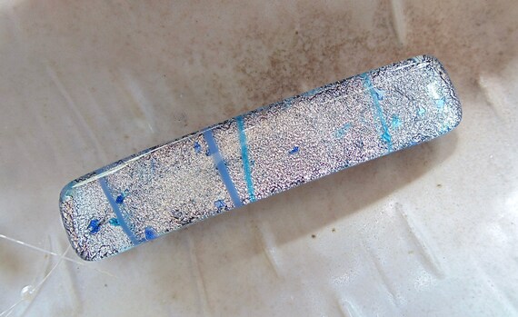 Medium Dichroic Glass Barrette, Silver, Blue, French Made  display picture 3