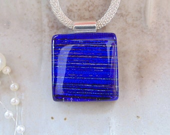 Dichroic Pendant, Petite, Fused Glass Jewelry, Cobalt Blue, Necklace Included, A13