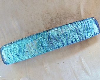Medium Dichroic Glass Barrette, Light Blue, French Made Barrette Clip