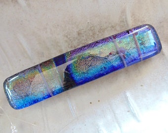 Medium Dichroic Glass Barrette, Rainbow, Purple, Blue, Green, Gold, Fused Glass, French Made Barrette Clip, BC