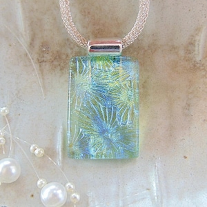 Green Necklace, Blue, Light Gold, Dichroic Necklace, Dichroic Glass Pendant, Fused Glass Jewelry, Necklace Included, A8