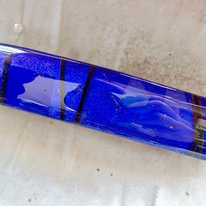 Medium Dichroic Glass Barrette, Blue, Black, French Made Barrette Clip, BC, B1