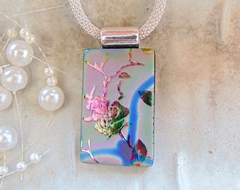 Dichroic Necklace, Green, Blue, Pink, Dichroic Pendant, Glass Jewelry, Necklace Included, A1