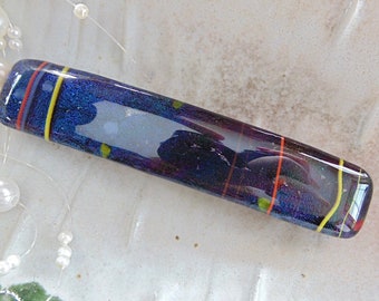 Medium Dichroic Glass Barrette, Dark Purple, Green, Blue, Black, Fused Glass Barrette, French Made Barrette Clip, BC