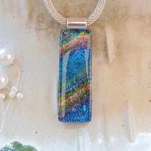 Dichroic Pendant, Necklace, Glass Jewelry, Teal, Green, Blue, Purple, Necklace Included, A12