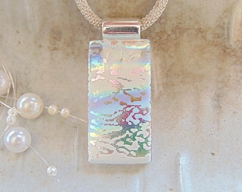 Pink Necklace, Blue, Dichroic Pendant, Fused Glass Jewelry, Necklace Included, A11b