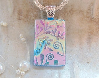 Pink Necklace, Turquoise, Gold, Dichroic Pendant, Glass Jewelry, Blue, Gold, Necklace Included, A1