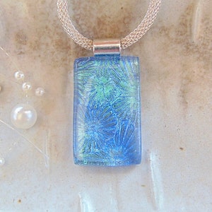 Blue Necklace, Dichroic Necklace, Green, Dichroic Glass Pendant, Fused Glass Jewelry, Necklace Included, A1