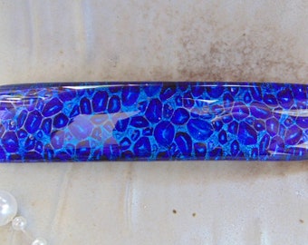 Medium Dichroic Glass Barrette, Blue, Fused Glass Barrette, French Made Barrette Clip