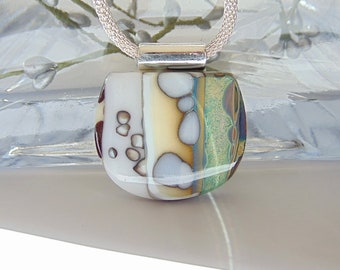 Fused Glass Pendant, Organic, Fused Glass Jewelry, Reactive Glass, One of a Kind, Pebble Effect, Stone Like Look, Necklace, A6