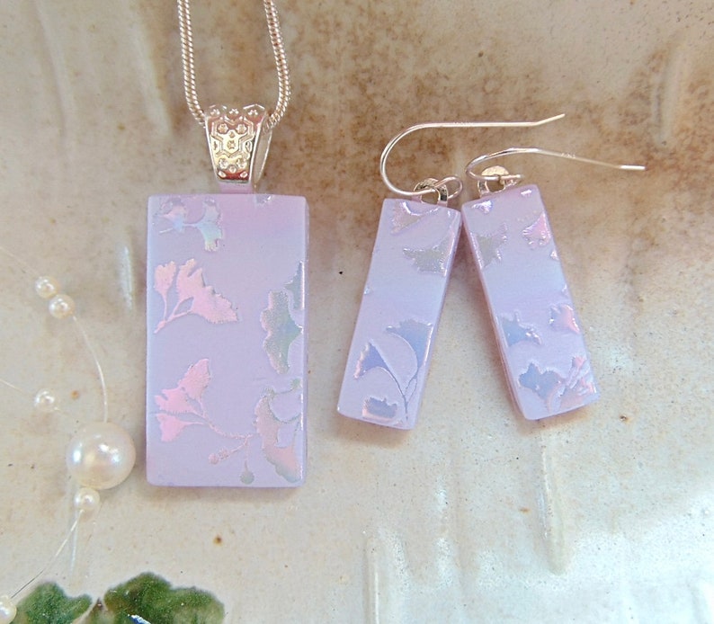 Lavender Earrings, Pink, Pastel, Dichroic Earrings, Fused Glass Earrings, Dangle, Sterling Silver, A12 image 4