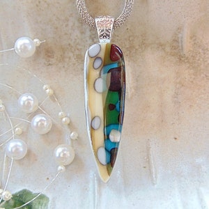 Fused Glass Pendant, Organic, Fused Glass Jewelry, Reactive Glass, Pebble Effect, Stone Like Look, Includes Necklace, A3 image 5